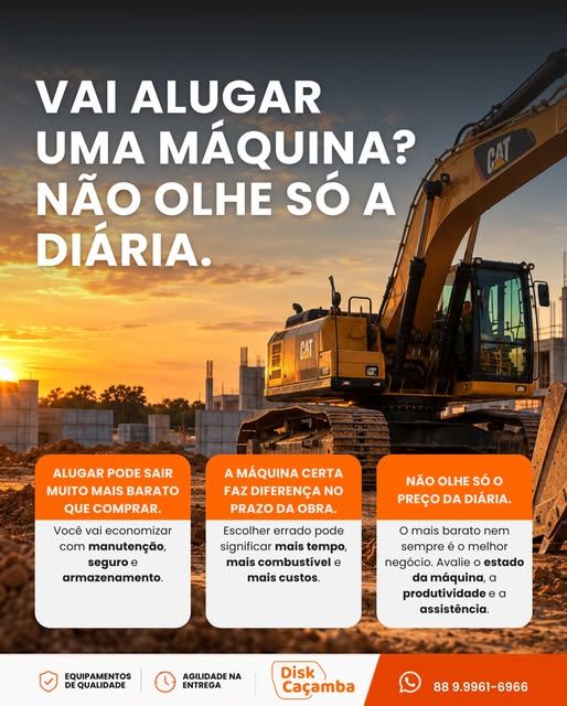 Na locação de máquinas, compare o período inteiro, não só a diária