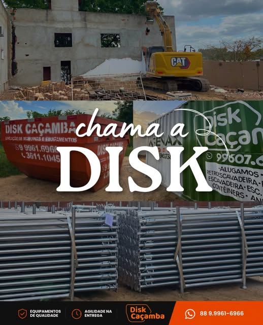 Caçambas, escoras e máquinas da Disk Caçamba
